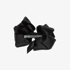 Girls Black Satin Bow Hair Clip (10cm)