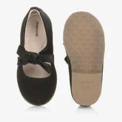 Girls Black Satin Bow Shoes