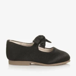 Girls Black Satin Bow Shoes