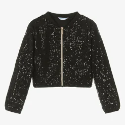 Girls Black Sequin Zip-Up Top