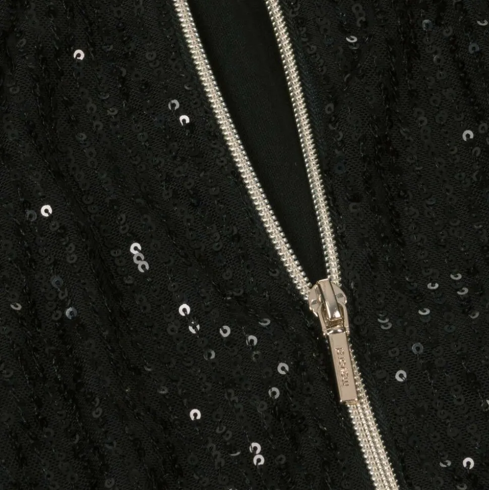 Girls Black Sequin Zip-Up Top