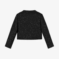 Girls Black Sequinned Tweed Jacket