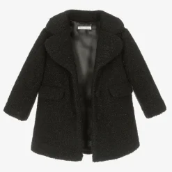 Girls Black Sparkly Bouclé Coat