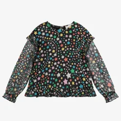 Girls Black Star Print Chiffon Blouse