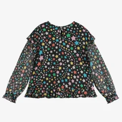 Girls Black Star Print Chiffon Blouse