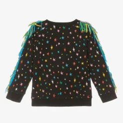 Girls Black Star Print Fringed Sweatshirt