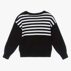 Girls Black Stripe Cotton Jumper