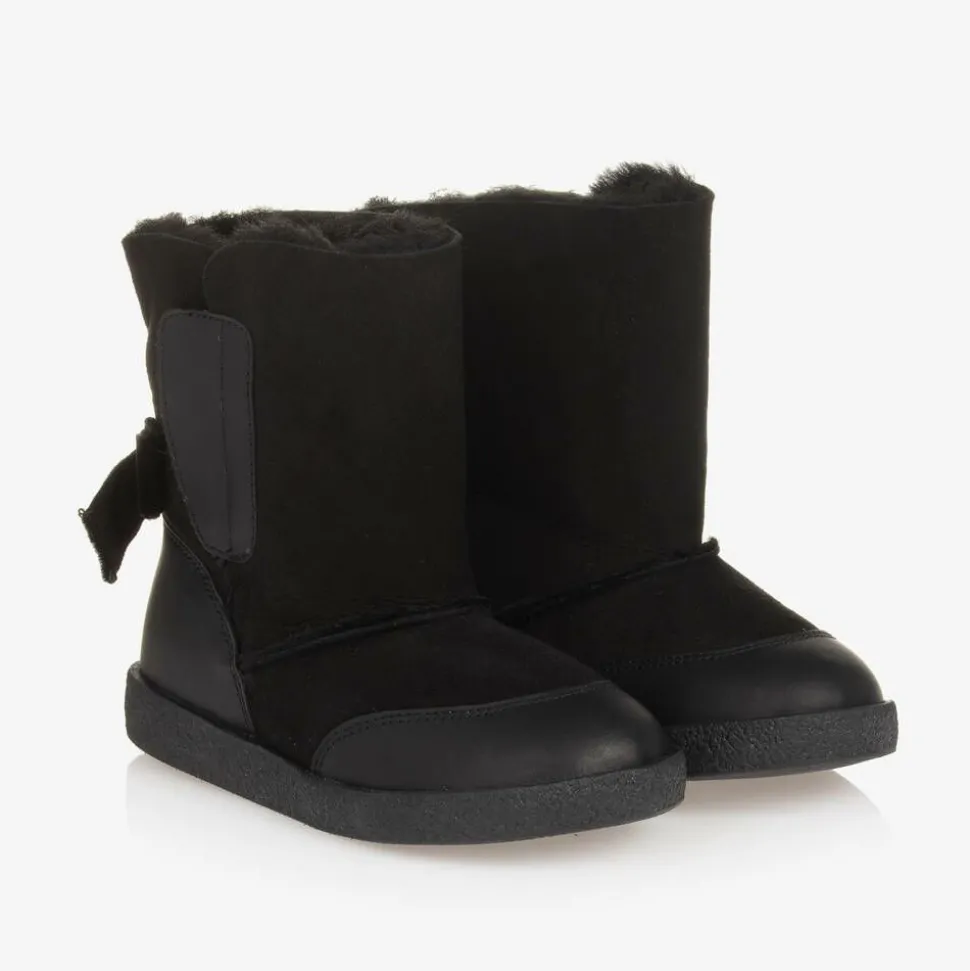 Girls Black Suede Leather Boots
