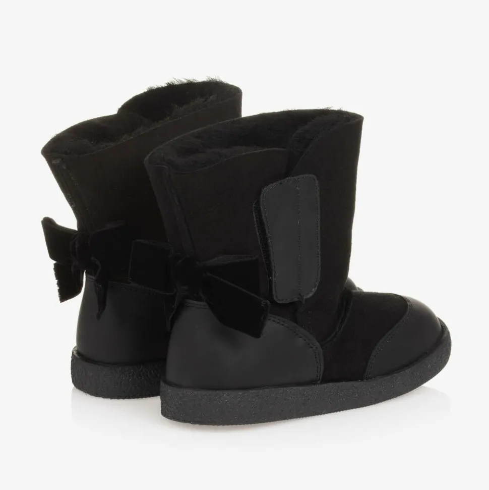 Girls Black Suede Leather Boots