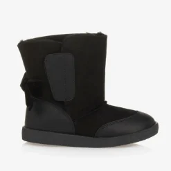 Girls Black Suede Leather Boots