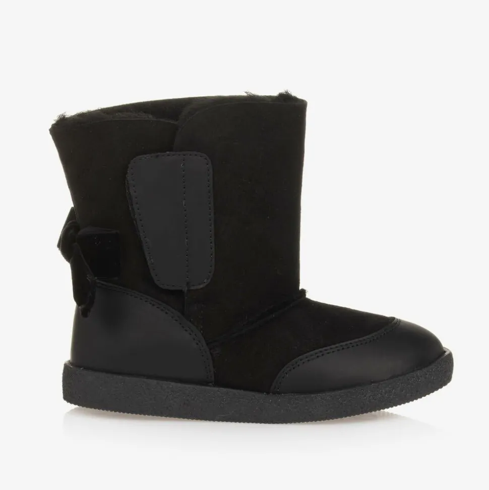 Girls Black Suede Leather Boots