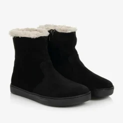 Girls Black Suede Leather Boots