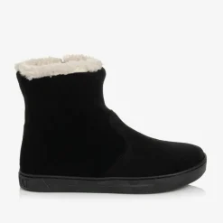 Girls Black Suede Leather Boots