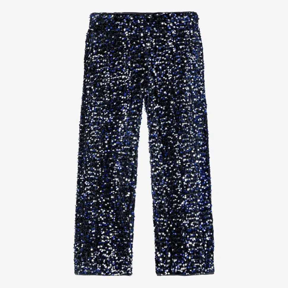 Girls Black Velour & Blue Sequin Trousers