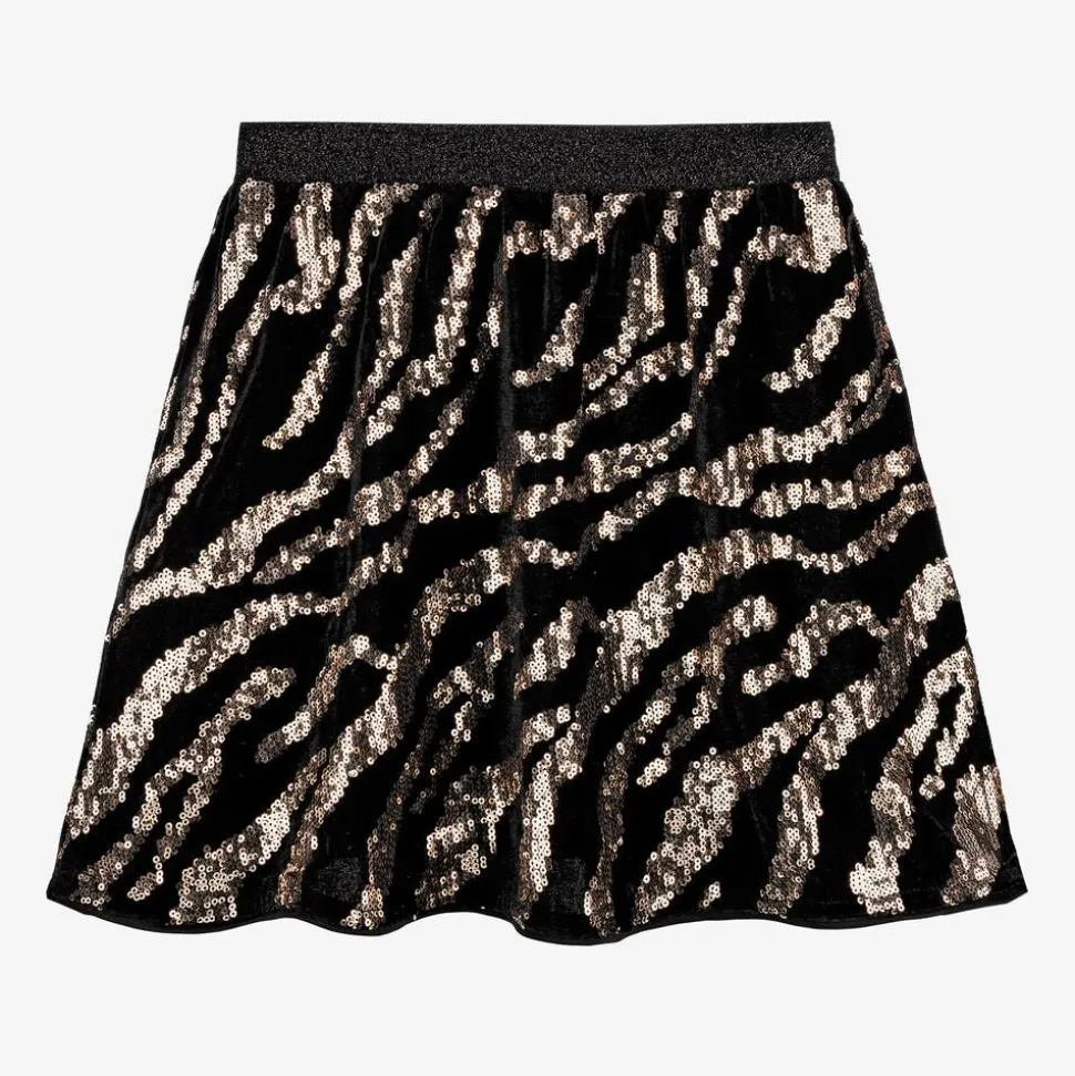Girls Black Velour & Gold Sequin Skirt