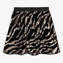 Girls Black Velour & Gold Sequin Skirt