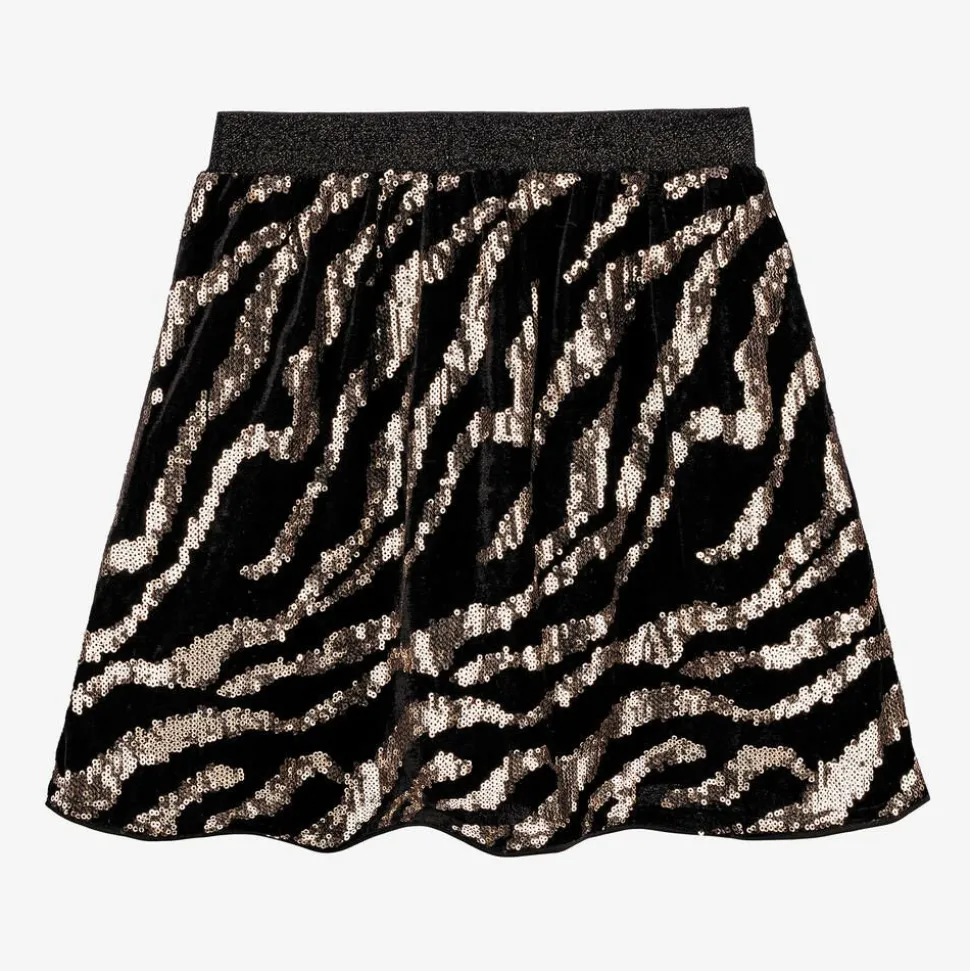 Girls Black Velour & Gold Sequin Skirt