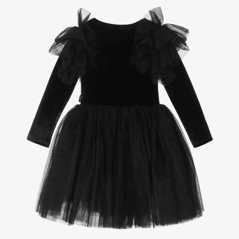 Girls Black Velour & Tulle Dress