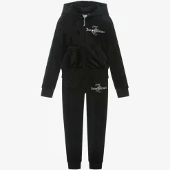 Girls Black Velour Tracksuit
