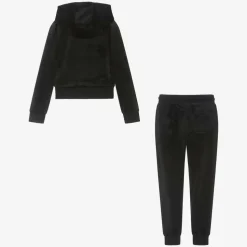 Girls Black Velour Tracksuit
