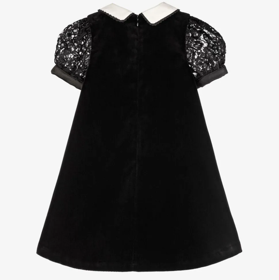 Girls Black Velvet & Lace Dress