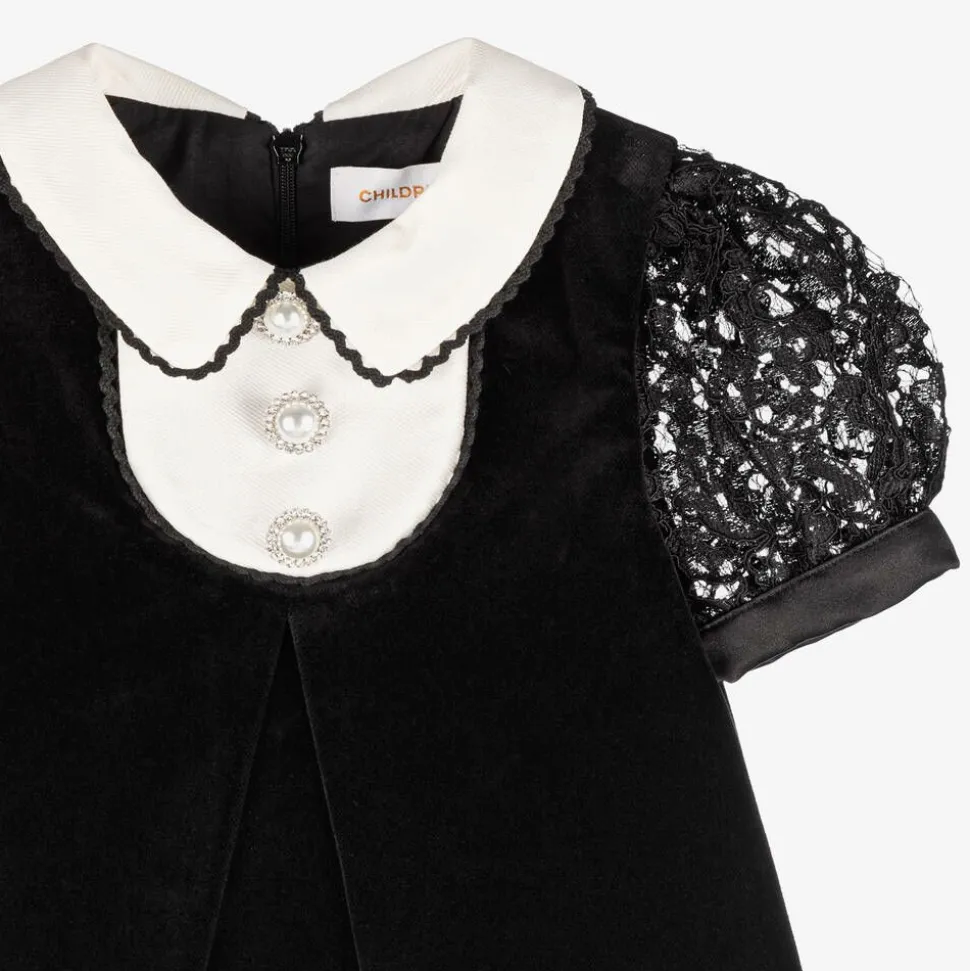 Girls Black Velvet & Lace Dress