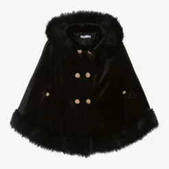 Girls Black Velvet Hooded Cape