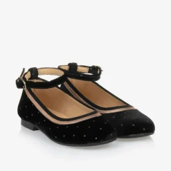 Girls Black Velvet Studded Shoes