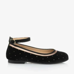 Girls Black Velvet Studded Shoes