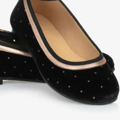 Girls Black Velvet Studded Shoes