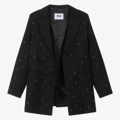 Girls Black Viscose Rhinestone Blazer