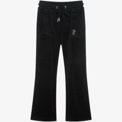 Girls Black Wide Leg Velour Joggers