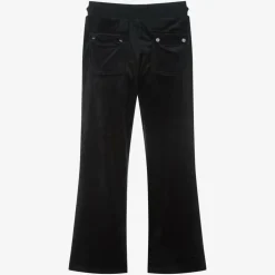 Girls Black Wide Leg Velour Joggers