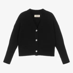 Girls Black Wool Cropped Cardigan
