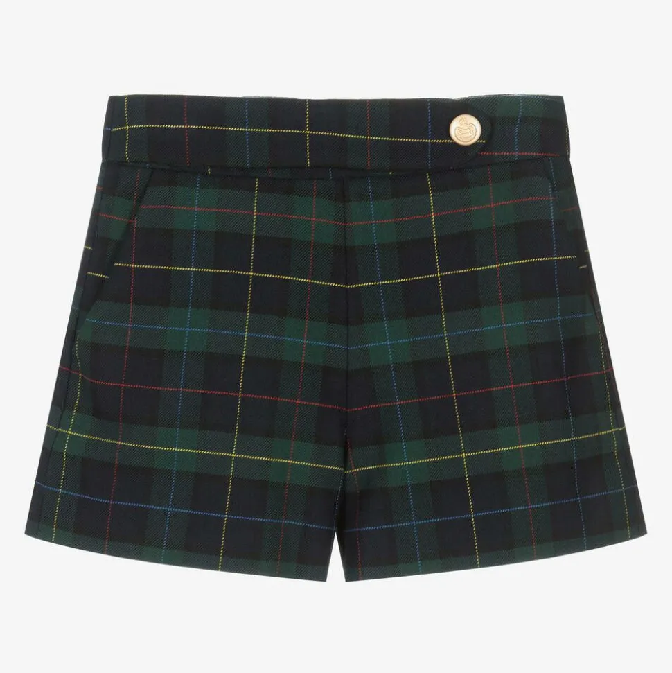 Girls Blue & Green Tartan Viscose Shorts