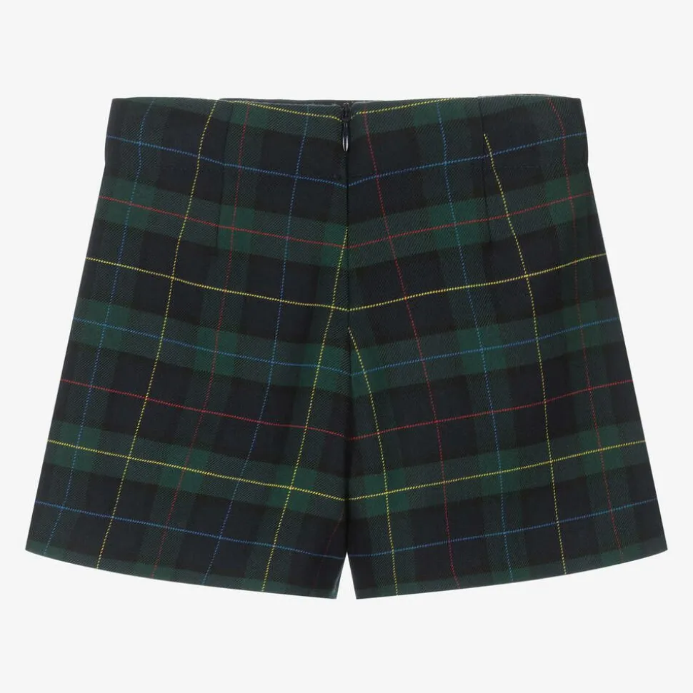 Girls Blue & Green Tartan Viscose Shorts