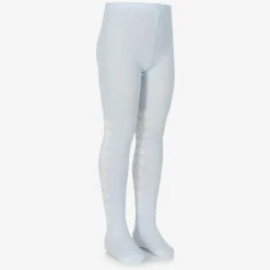 Girls Blue & Ivory Knitted Cotton Tights