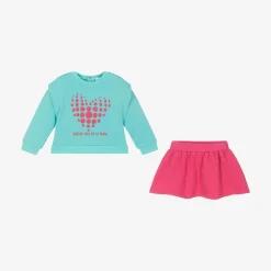 Girls Blue & Pink Cotton Skirt Set