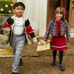 Girls Blue & Red Tartan Tweed Jacket