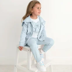 Girls Blue & White Cotton Tracksuit Set