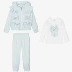 Girls Blue & White Cotton Tracksuit Set