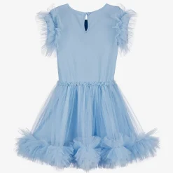 Girls Blue Butterfly Tulle Sequin Dress