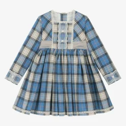 Girls Blue Check Cotton Dress