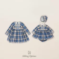 Girls Blue Check Cotton Dress