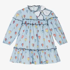 Girls Blue Cotton Balloon Dress