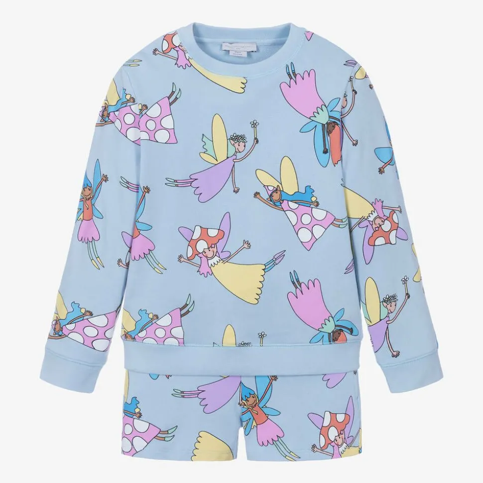 Girls Blue Cotton Fairies Shorts Set