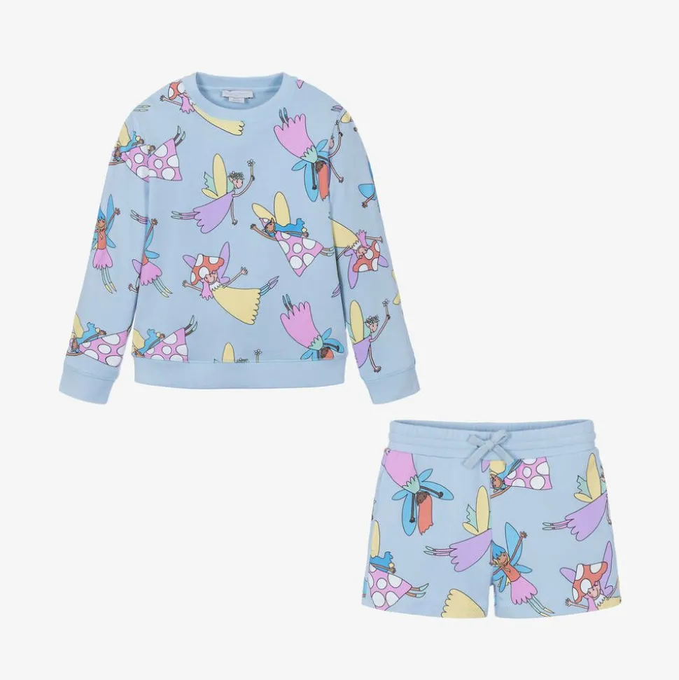 Girls Blue Cotton Fairies Shorts Set