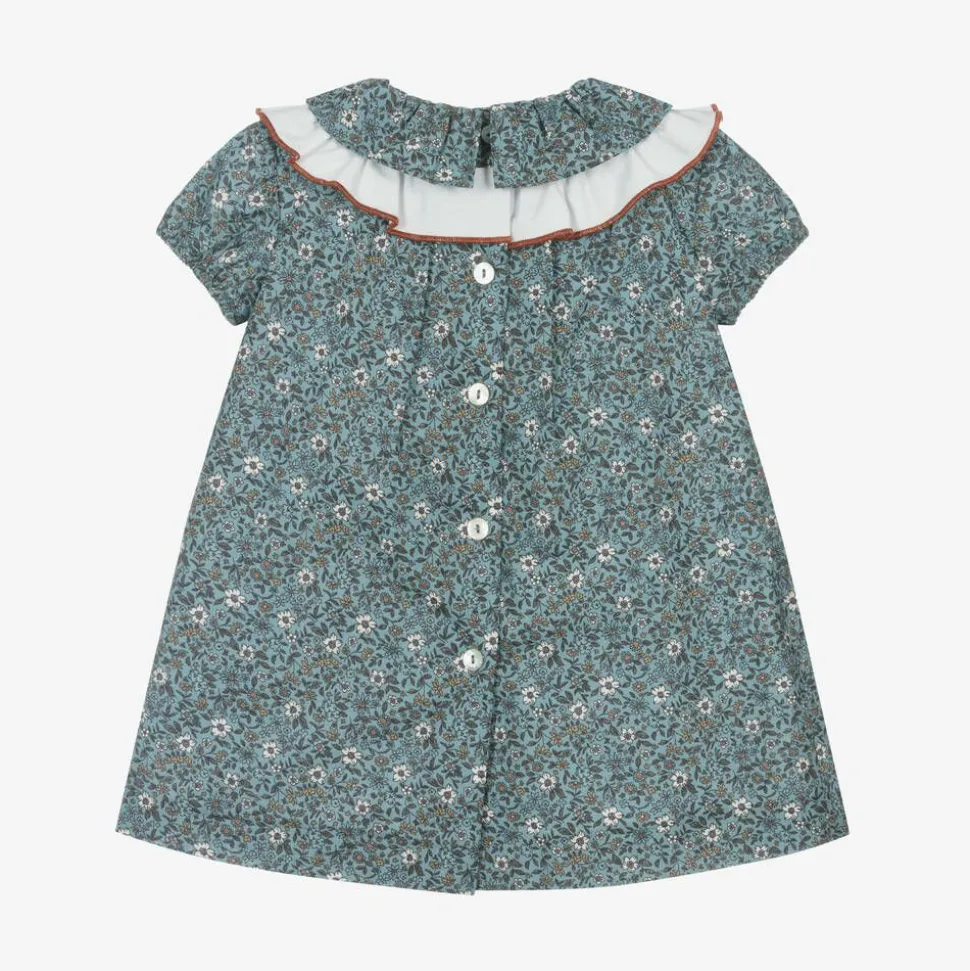 Girls Blue Cotton Floral Dress