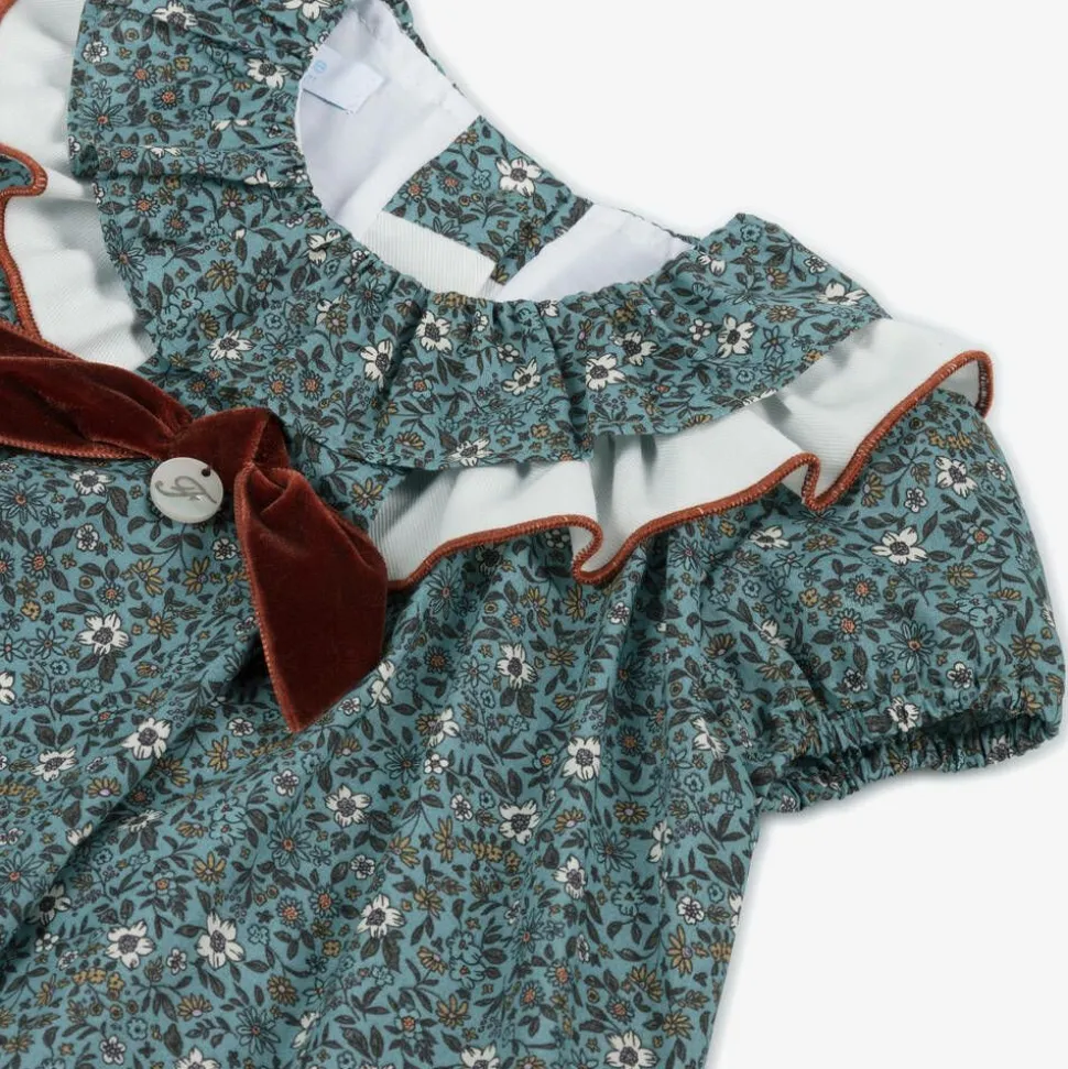 Girls Blue Cotton Floral Dress