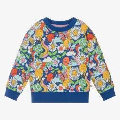 Girls Blue Cotton Floral Sweatshirt